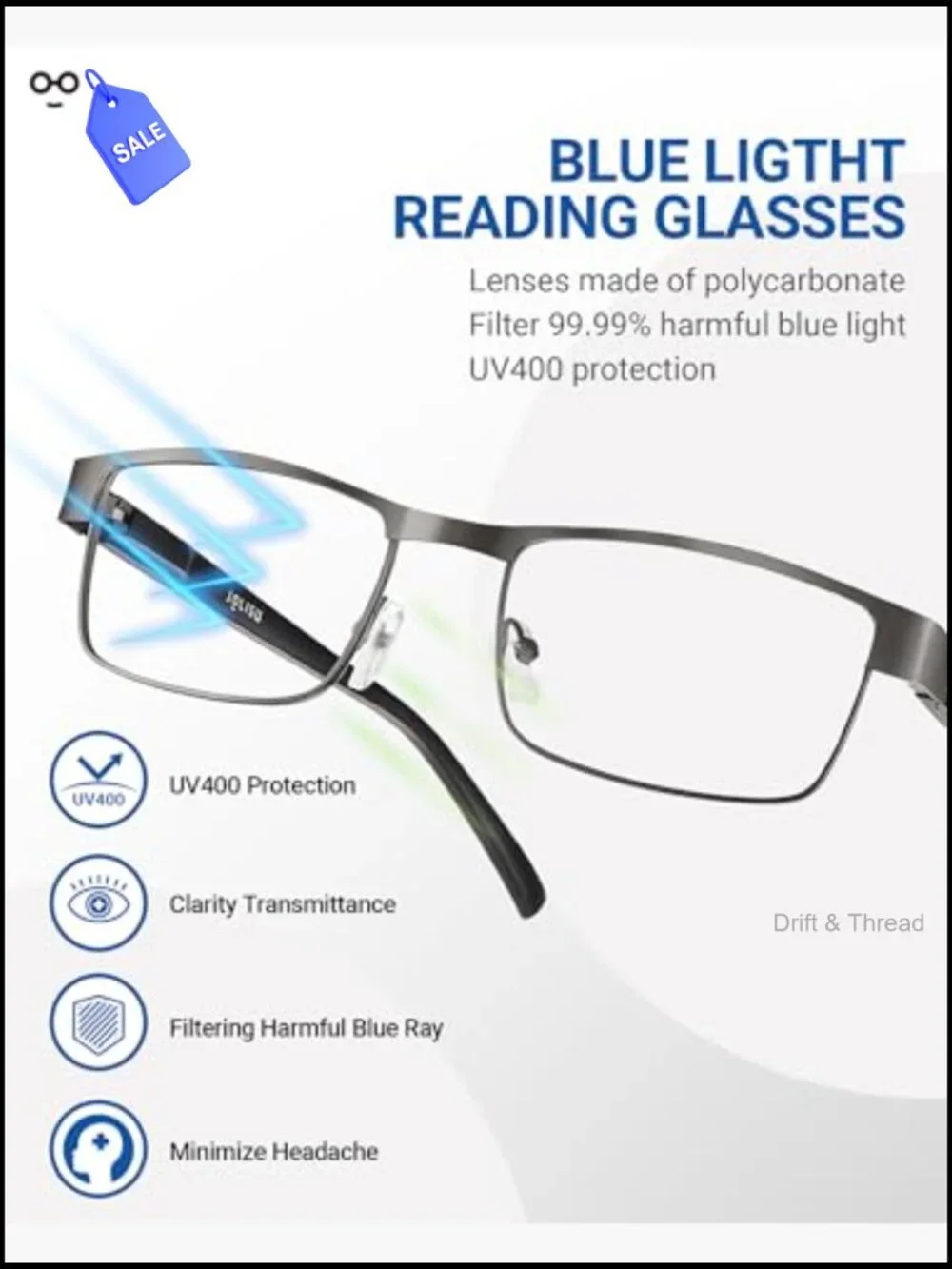5 Pair Metal Thin Frame Blue Light Blocking Reading Glasses Reading